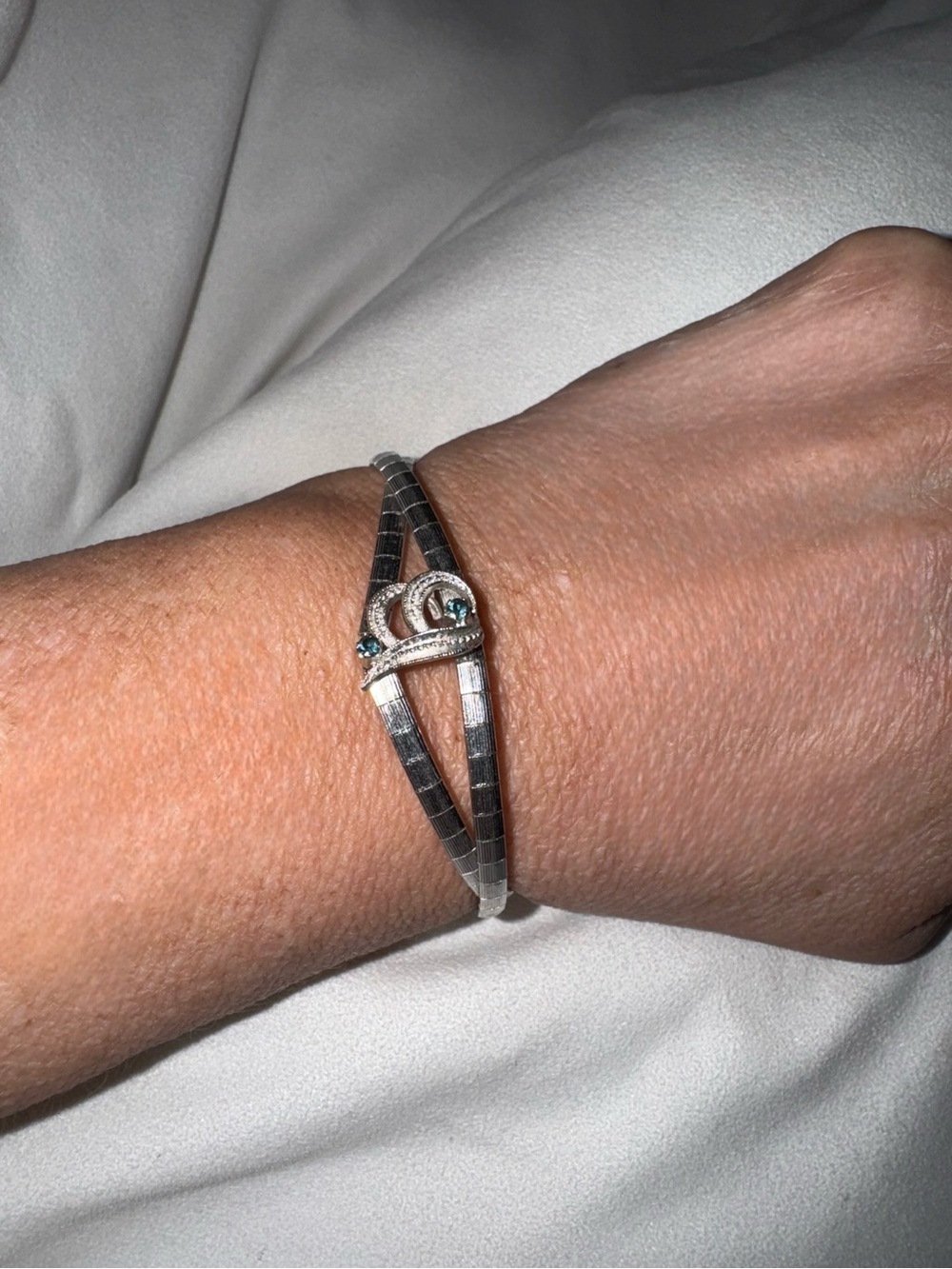 Vintage Sterling Italian Flexible Band Bracelet w/ Topaz Stones, Safety Clasp